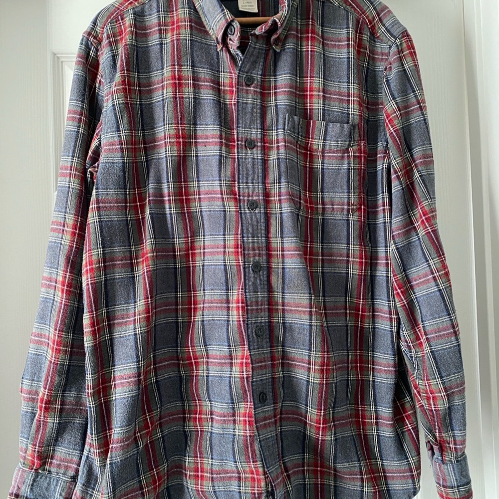 L.L. Bean Scotch Plaid Flannel Button-Down Men’s Large Multicolor Long Sleeve